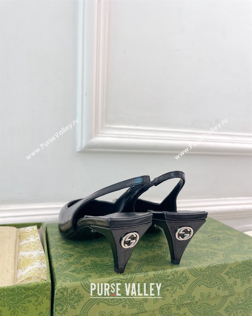 Gucci Stone-Embossed Leather Slingback Pump ‎5.5cm 764192 Black 2023 (MD-231024013)