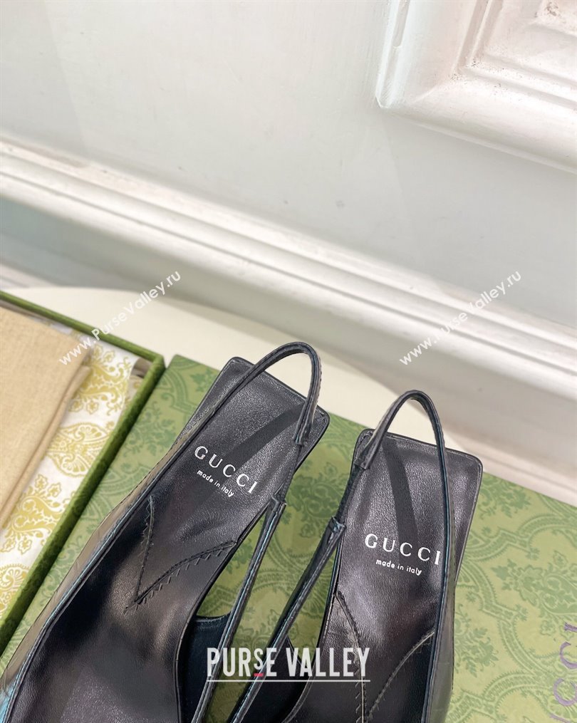 Gucci Stone-Embossed Leather Slingback Pump ‎5.5cm 764192 Black 2023 (MD-231024013)