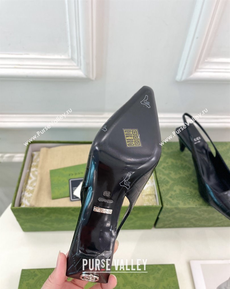 Gucci Stone-Embossed Leather Slingback Pump ‎5.5cm 764192 Black 2023 (MD-231024013)