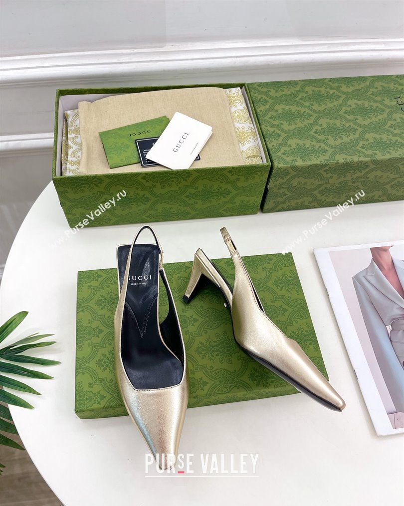 Gucci Leather Slingback Pumps ‎5.5cm 764192 Gold 2023 (MD-231024010)