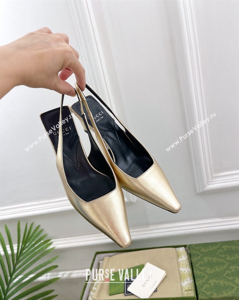 Gucci Leather Slingback Pumps ‎5.5cm 764192 Gold 2023 (MD-231024010)