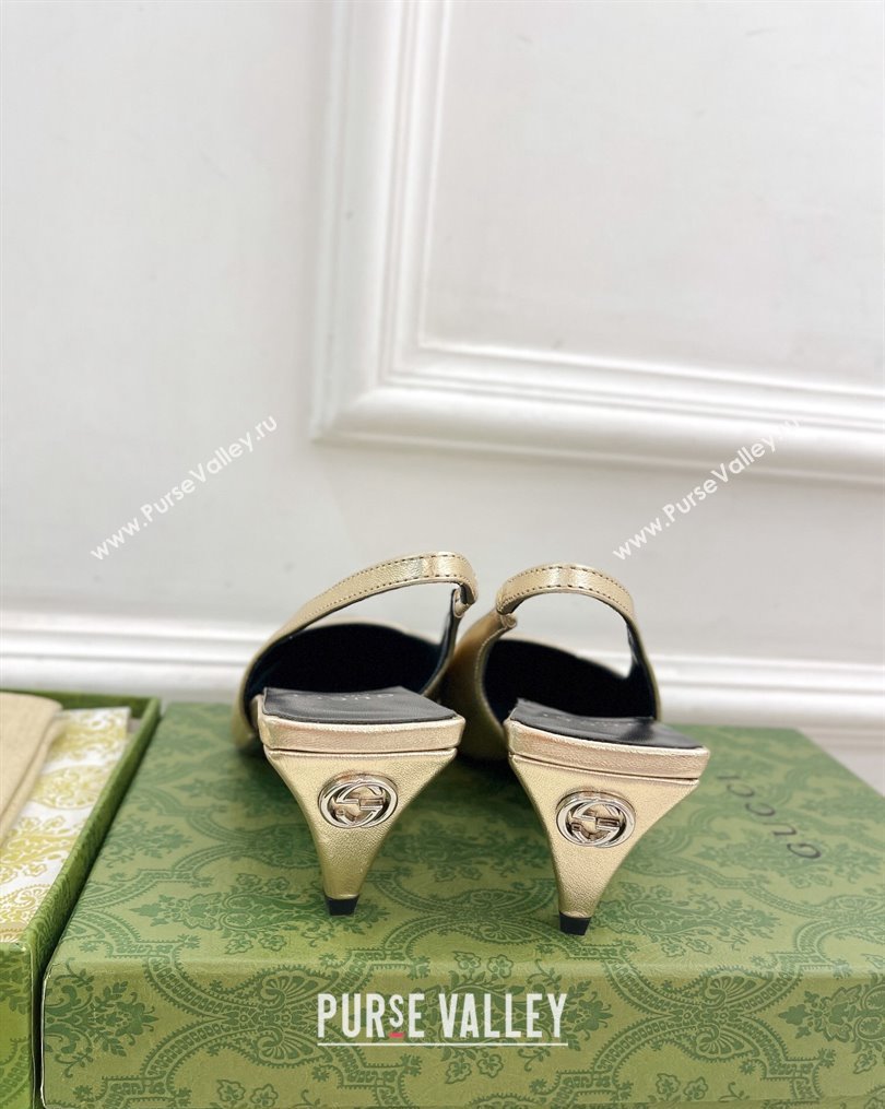 Gucci Leather Slingback Pumps ‎5.5cm 764192 Gold 2023 (MD-231024010)