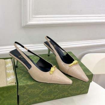 Gucci Stone Embossed Leather Slingback Pump ‎5.5cm with Tiger Head ‎768113 Beige 2023 (MD-231024014)