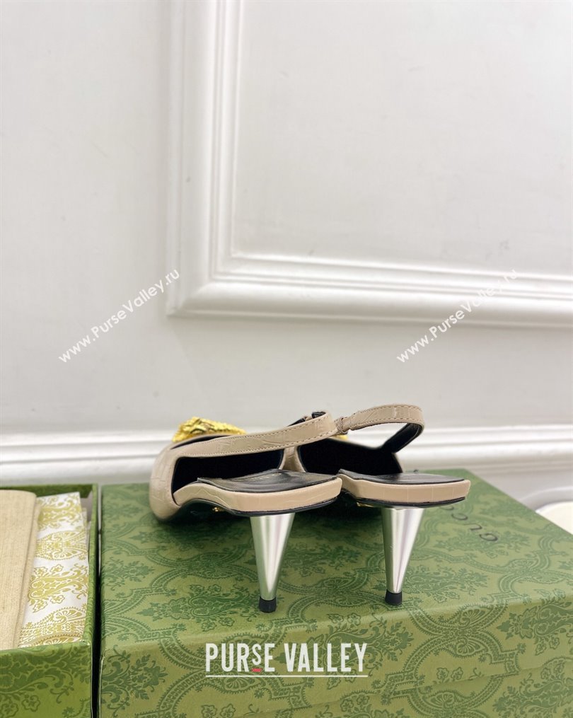 Gucci Stone Embossed Leather Slingback Pump ‎5.5cm with Tiger Head ‎768113 Beige 2023 (MD-231024014)