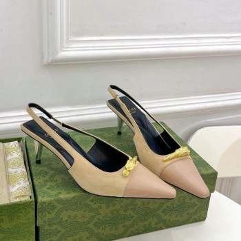 Gucci Suede and Leather Slingback Pump ‎5.5cm with Tiger Head 768113 Beige/Pink 2023 (MD-231024017)