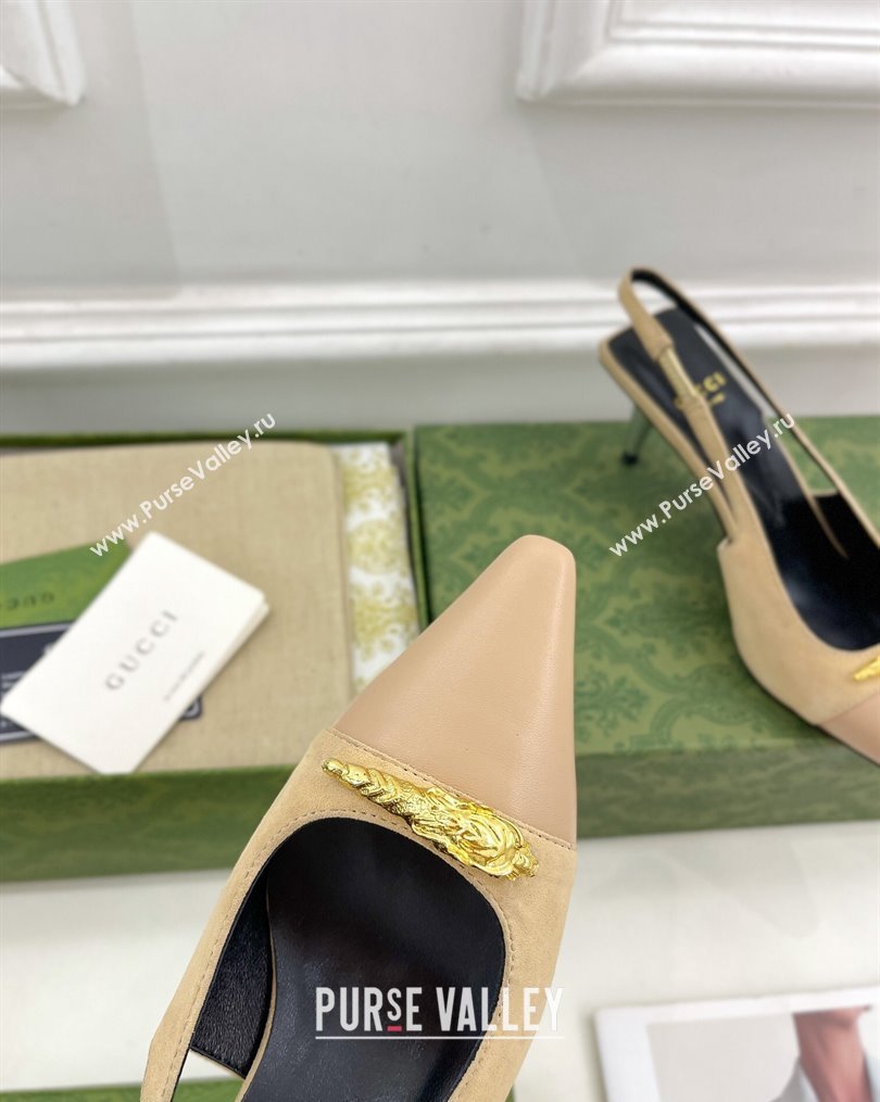 Gucci Suede and Leather Slingback Pump ‎5.5cm with Tiger Head 768113 Beige/Pink 2023 (MD-231024017)