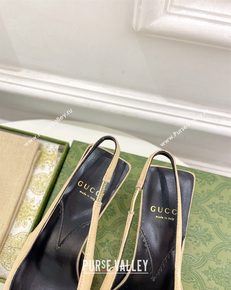 Gucci Suede and Leather Slingback Pump ‎5.5cm with Tiger Head 768113 Beige/Pink 2023 (MD-231024017)