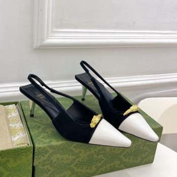 Gucci Suede and Leather Slingback Pump ‎5.5cm with Tiger Head 768113 Black/White 2023 (MD-231024018)