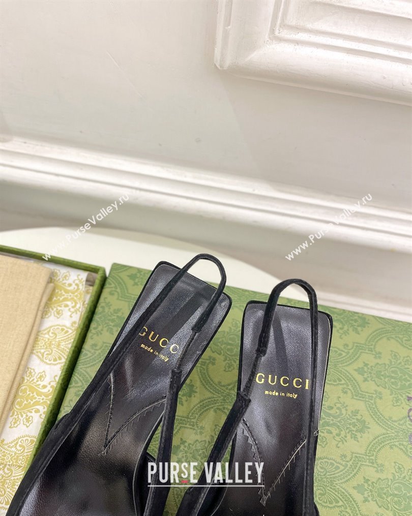 Gucci Suede and Leather Slingback Pump ‎5.5cm with Tiger Head 768113 Black/White 2023 (MD-231024018)