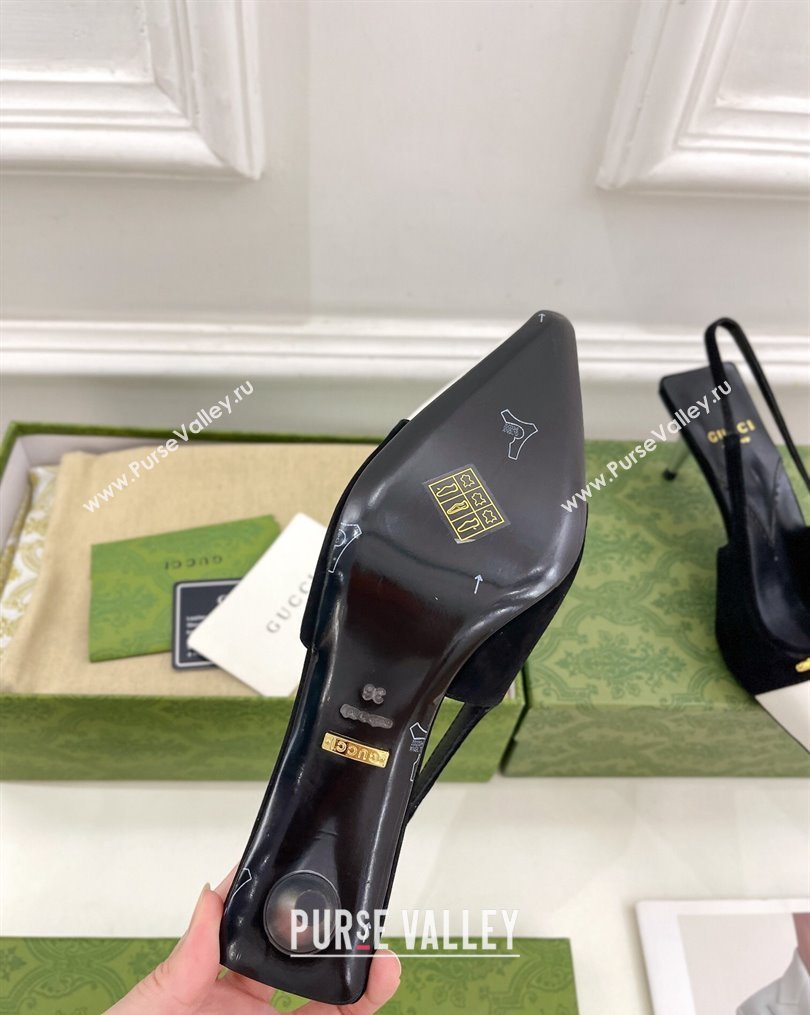 Gucci Suede and Leather Slingback Pump ‎5.5cm with Tiger Head 768113 Black/White 2023 (MD-231024018)