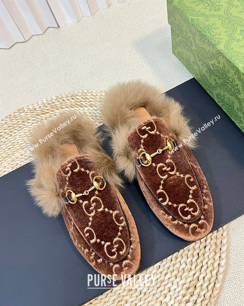 Gucci GG Velvet and Wool Slipper Brown/Beige 2023 1024 (MD-231024019)