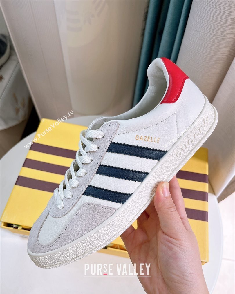 adidas x Gucci Gazelle Leather and Suede Low-top Sneakers White/Grey 2023 1024 (GDX-231024003)