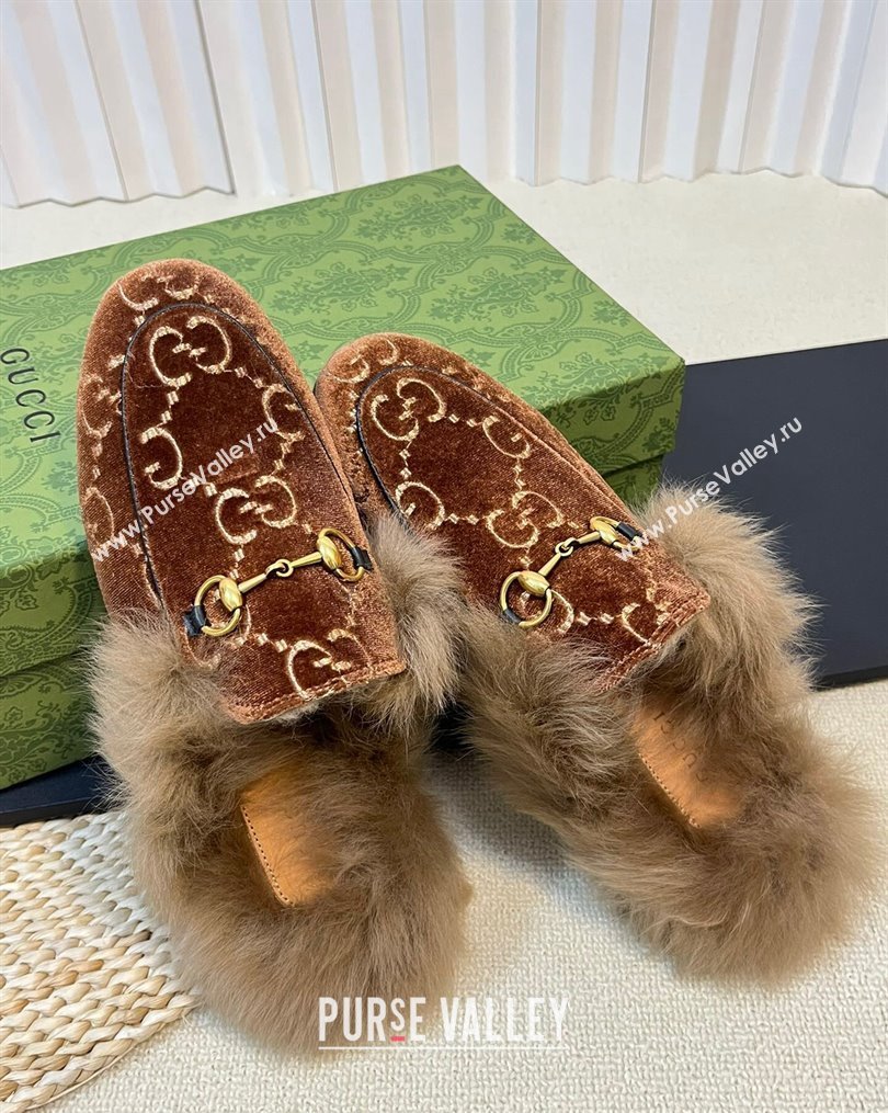 Gucci GG Velvet and Wool Slipper Brown/Beige 2023 1024 (MD-231024019)