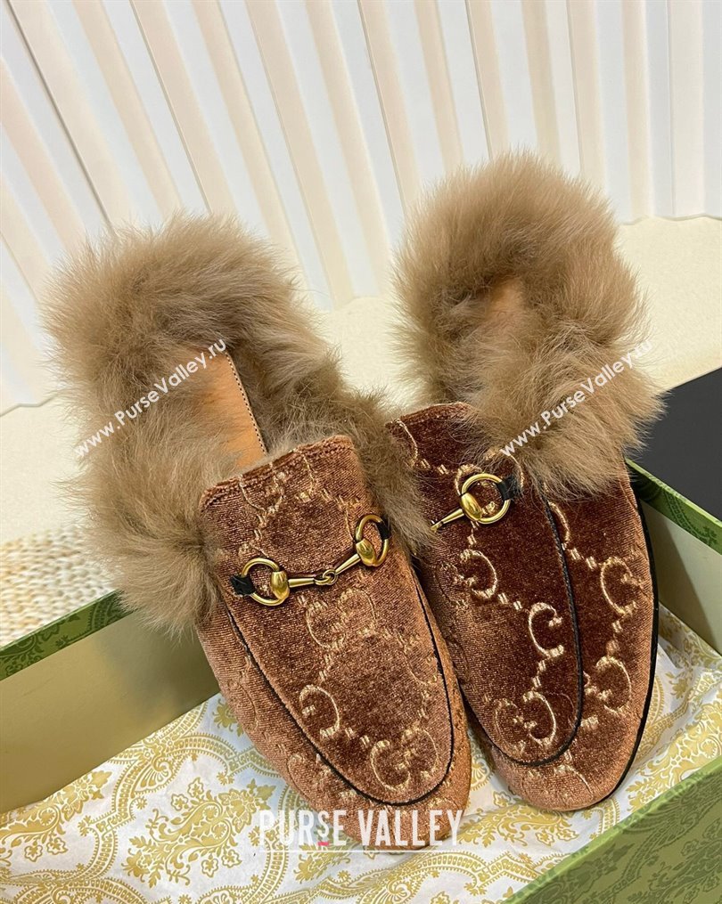 Gucci GG Velvet and Wool Slipper Brown/Beige 2023 1024 (MD-231024019)