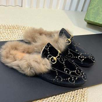 Gucci GG Velvet and Wool Slipper Black/Beige 2023 1024 (MD-231024022)