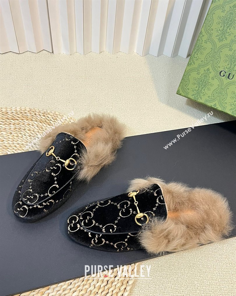 Gucci GG Velvet and Wool Slipper Black/Beige 2023 1024 (MD-231024022)