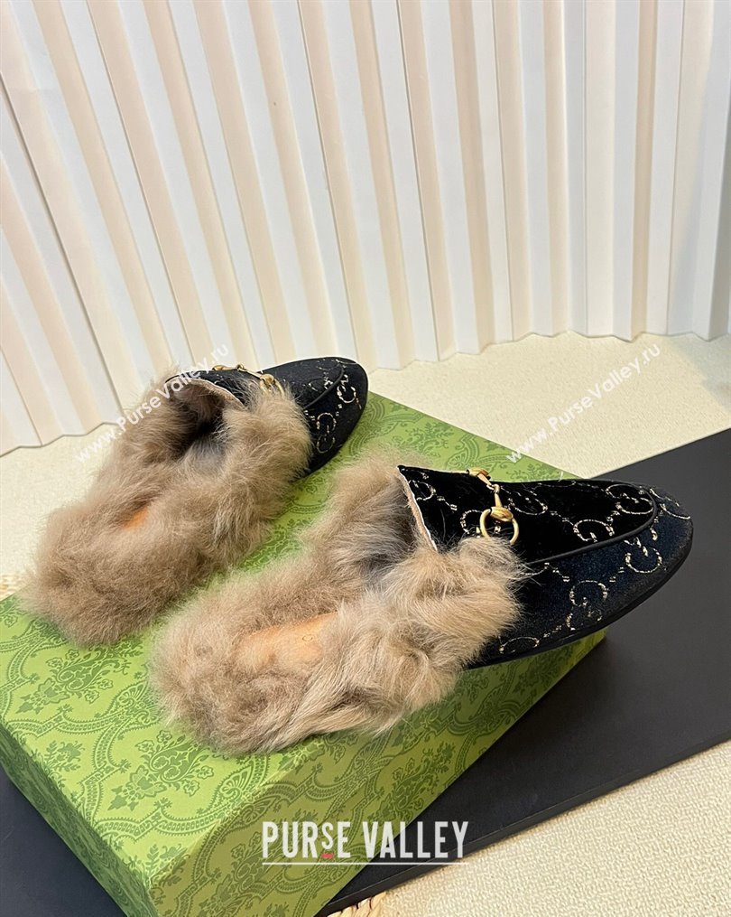 Gucci GG Velvet and Wool Slipper Black/Beige 2023 1024 (MD-231024022)