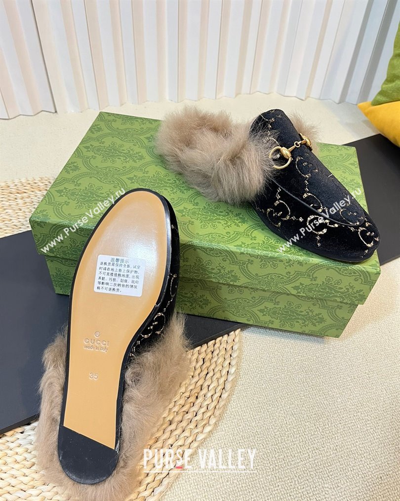 Gucci GG Velvet and Wool Slipper Black/Beige 2023 1024 (MD-231024022)