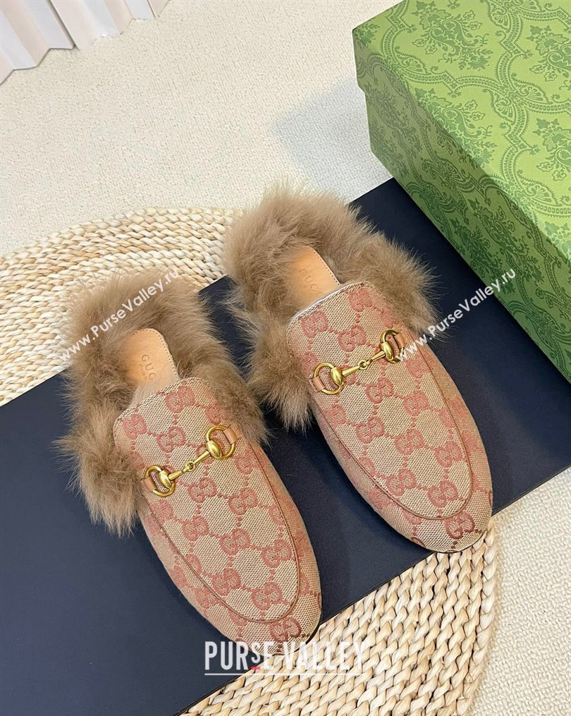 Gucci GG Canvas and Wool Slippers Beige/Brown 2023 1024 (MD-231024024)