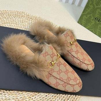 Gucci GG Canvas and Wool Slippers Beige/Brown 2023 1024 (MD-231024024)