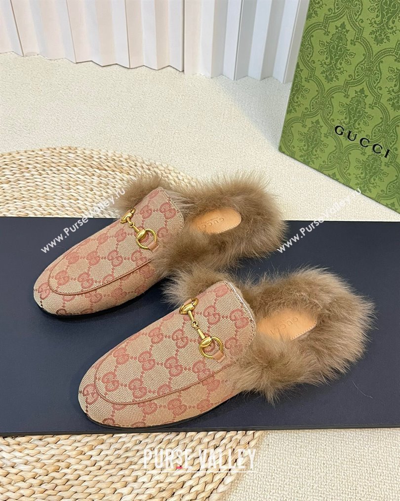 Gucci GG Canvas and Wool Slippers Beige/Brown 2023 1024 (MD-231024024)