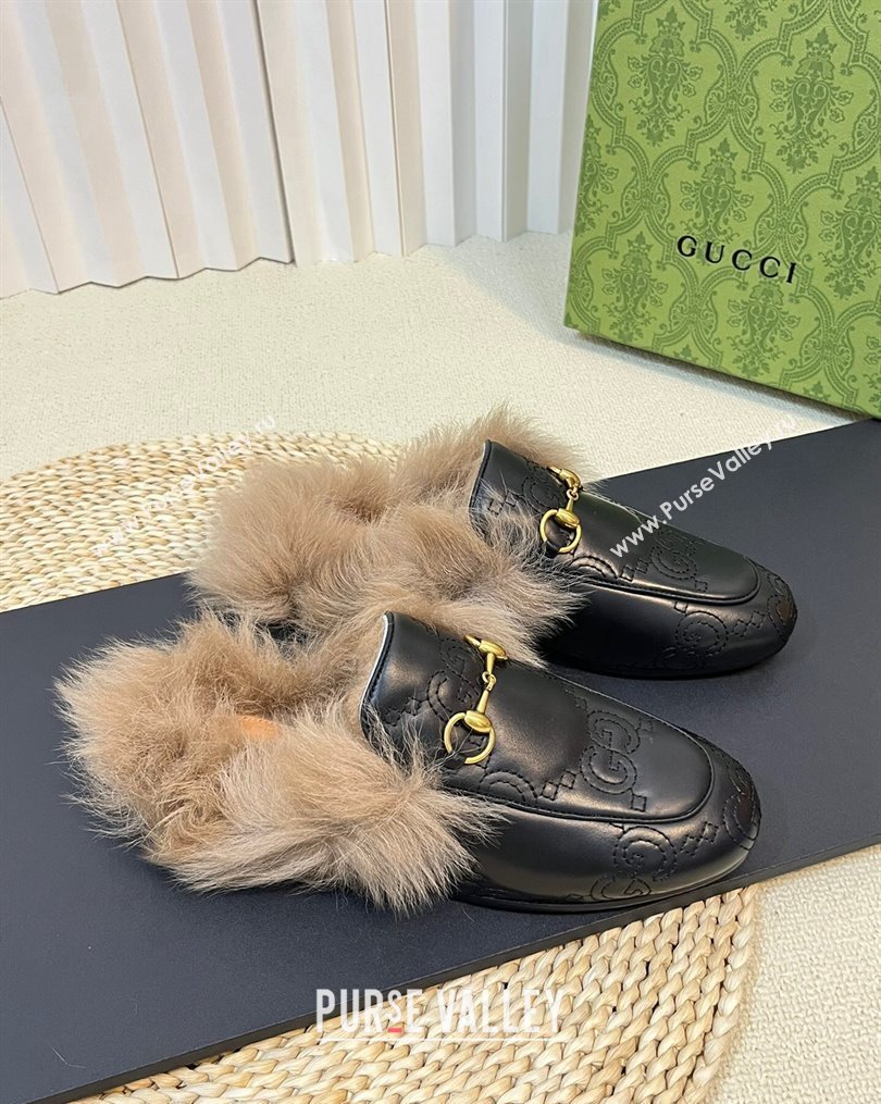 Gucci GG Leather and Wool Slippers Black 2023 1024 (MD-231024027)