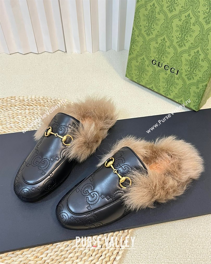 Gucci GG Leather and Wool Slippers Black 2023 1024 (MD-231024027)