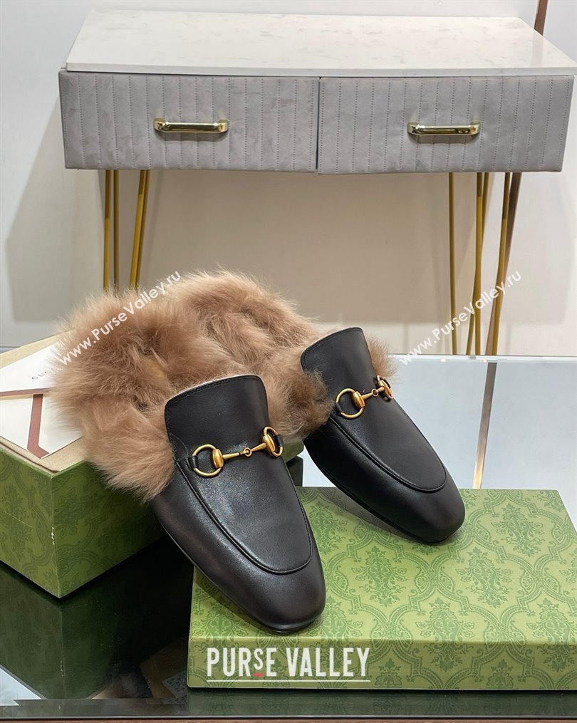 Gucci Leather and Wool Slippers with Horsebit Black 2023 1024 (MD-231024029)