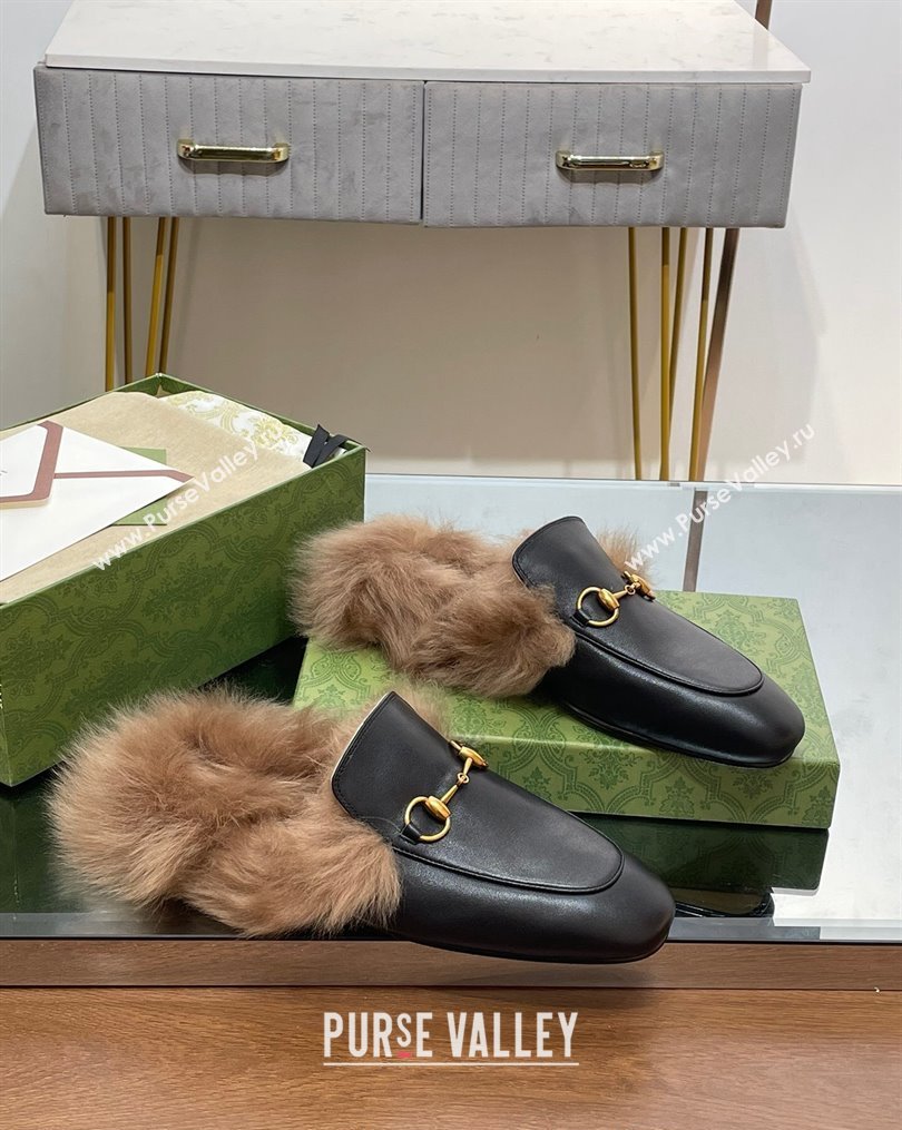 Gucci Leather and Wool Slippers with Horsebit Black 2023 1024 (MD-231024029)