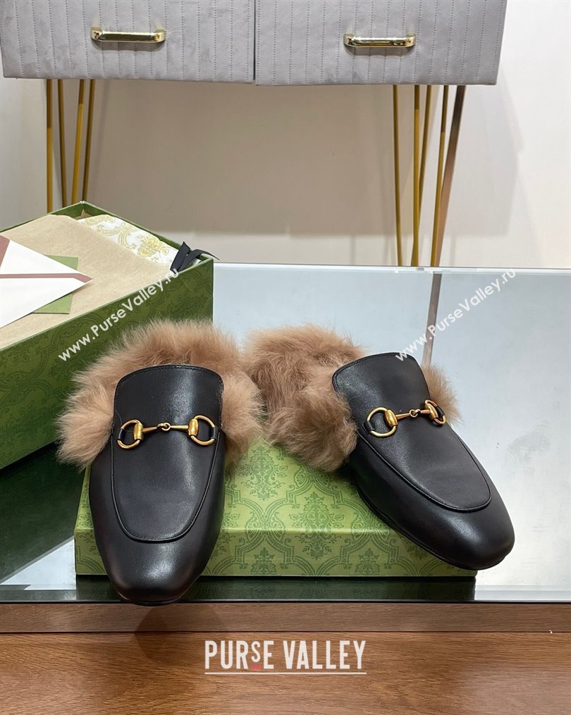 Gucci Leather and Wool Slippers with Horsebit Black 2023 1024 (MD-231024029)