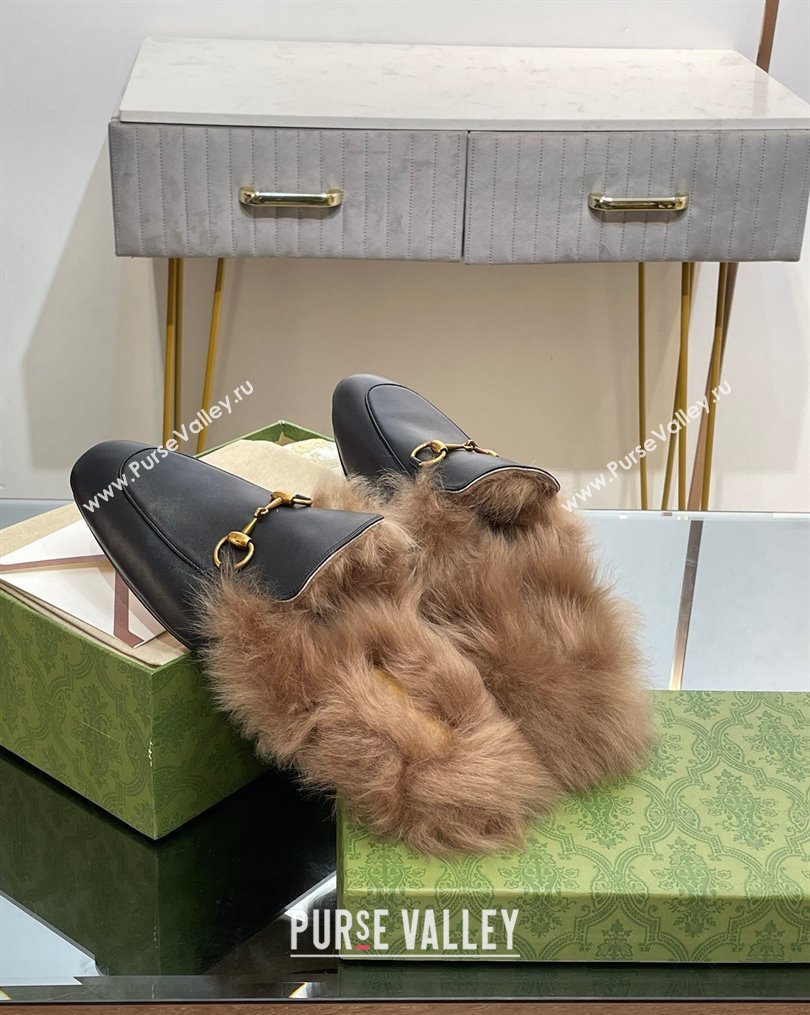 Gucci Leather and Wool Slippers with Horsebit Black 2023 1024 (MD-231024029)