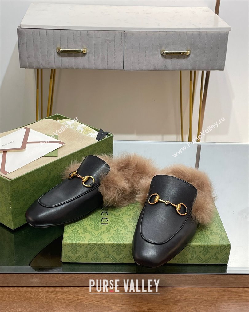 Gucci Leather and Wool Slippers with Horsebit Black 2023 1024 (MD-231024029)