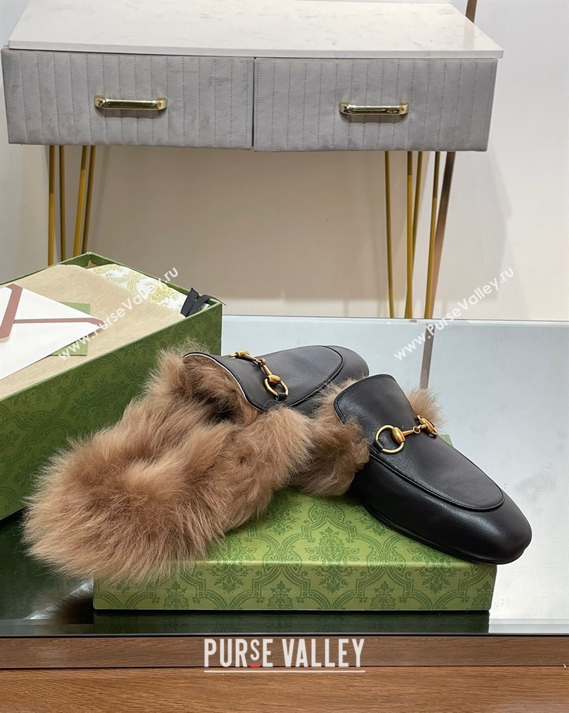 Gucci Leather and Wool Slippers with Horsebit Black 2023 1024 (MD-231024029)