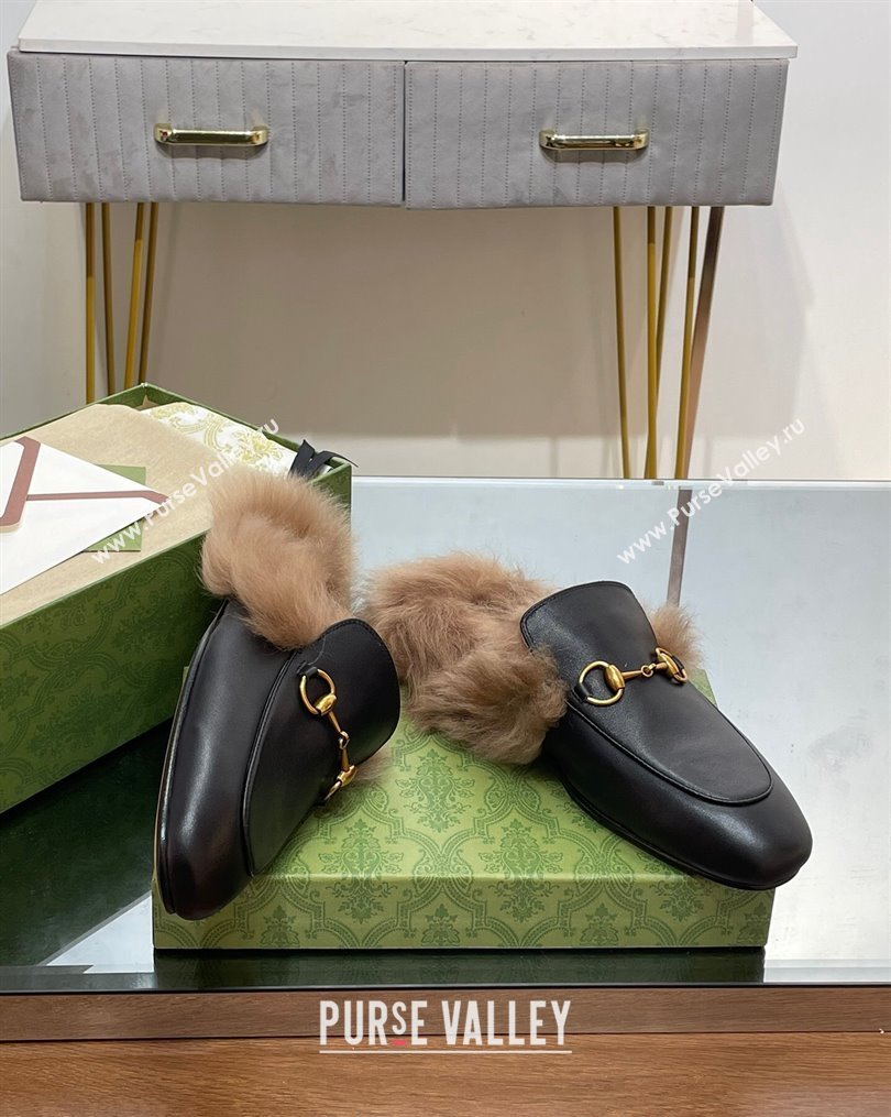 Gucci Leather and Wool Slippers with Horsebit Black 2023 1024 (MD-231024029)