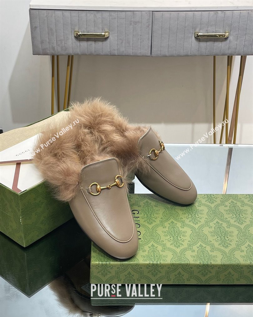 Gucci Leather and Wool Slippers with Horsebit Sage Green 2023 1024 (MD-231024031)