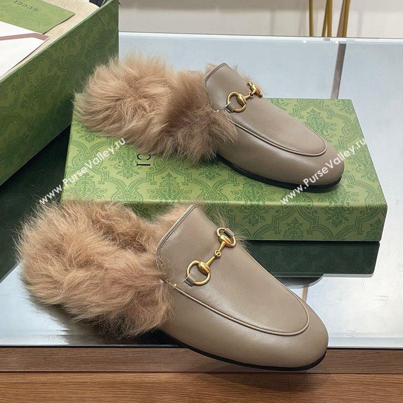 Gucci Leather and Wool Slippers with Horsebit Sage Green 2023 1024 (MD-231024031)