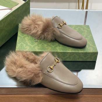 Gucci Leather and Wool Slippers with Horsebit Sage Green 2023 1024 (MD-231024031)