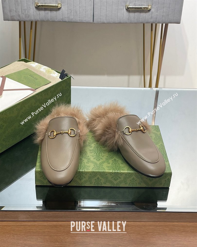 Gucci Leather and Wool Slippers with Horsebit Sage Green 2023 1024 (MD-231024031)