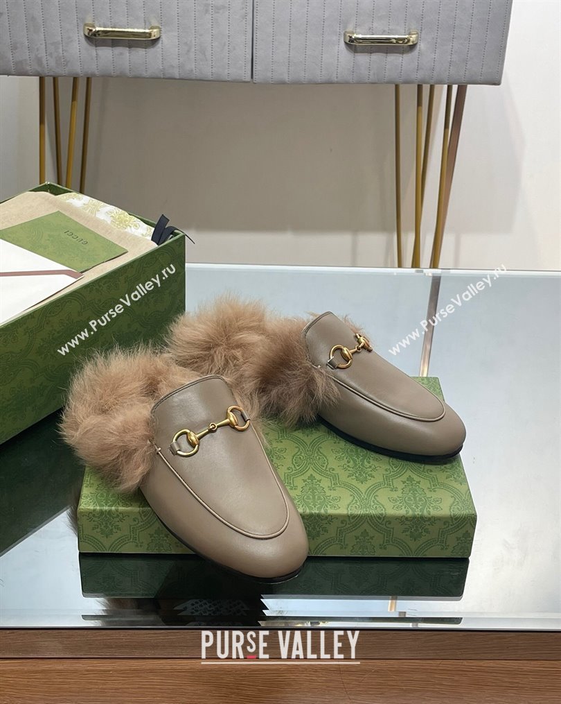 Gucci Leather and Wool Slippers with Horsebit Sage Green 2023 1024 (MD-231024031)