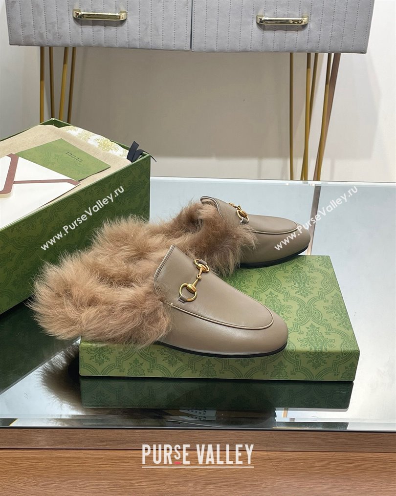 Gucci Leather and Wool Slippers with Horsebit Sage Green 2023 1024 (MD-231024031)