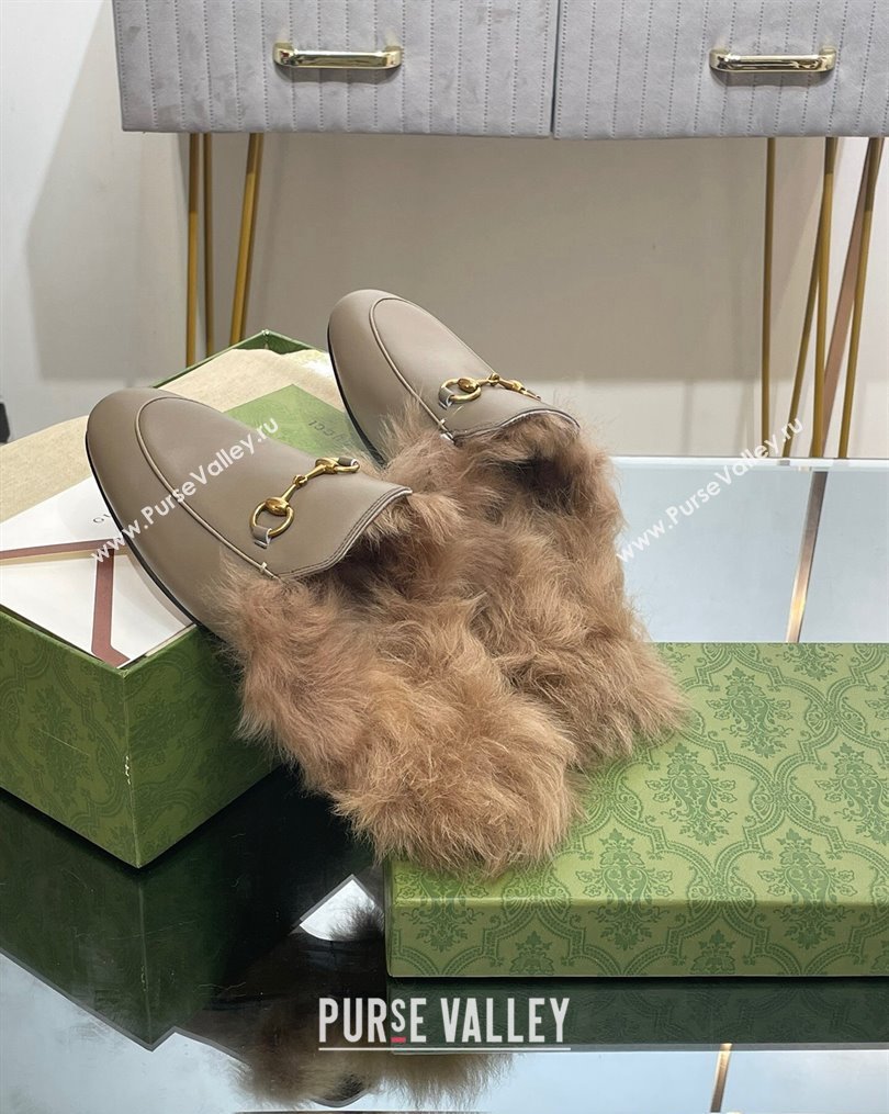 Gucci Leather and Wool Slippers with Horsebit Sage Green 2023 1024 (MD-231024031)