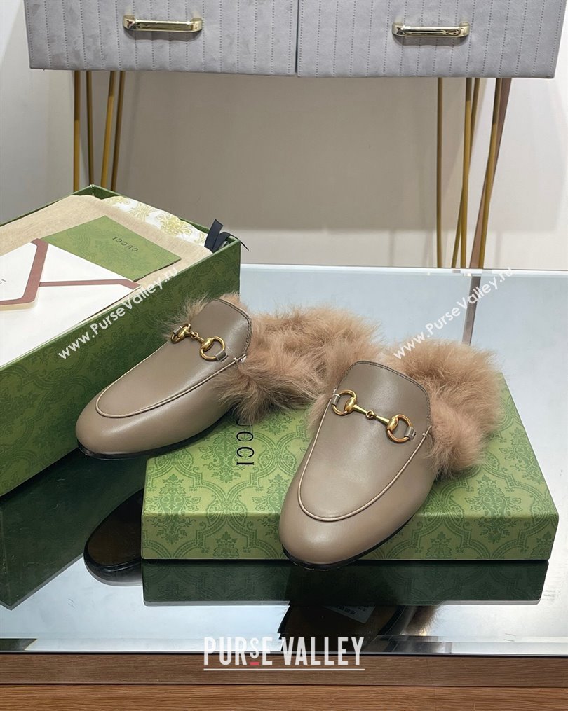 Gucci Leather and Wool Slippers with Horsebit Sage Green 2023 1024 (MD-231024031)