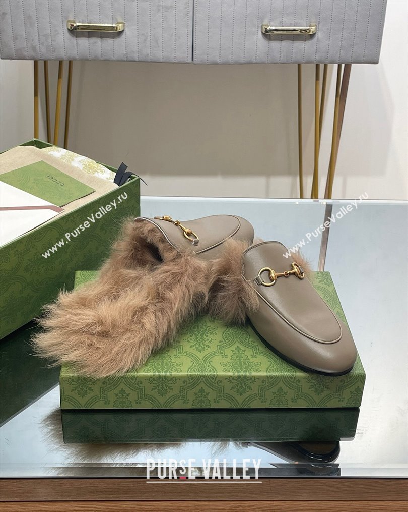 Gucci Leather and Wool Slippers with Horsebit Sage Green 2023 1024 (MD-231024031)