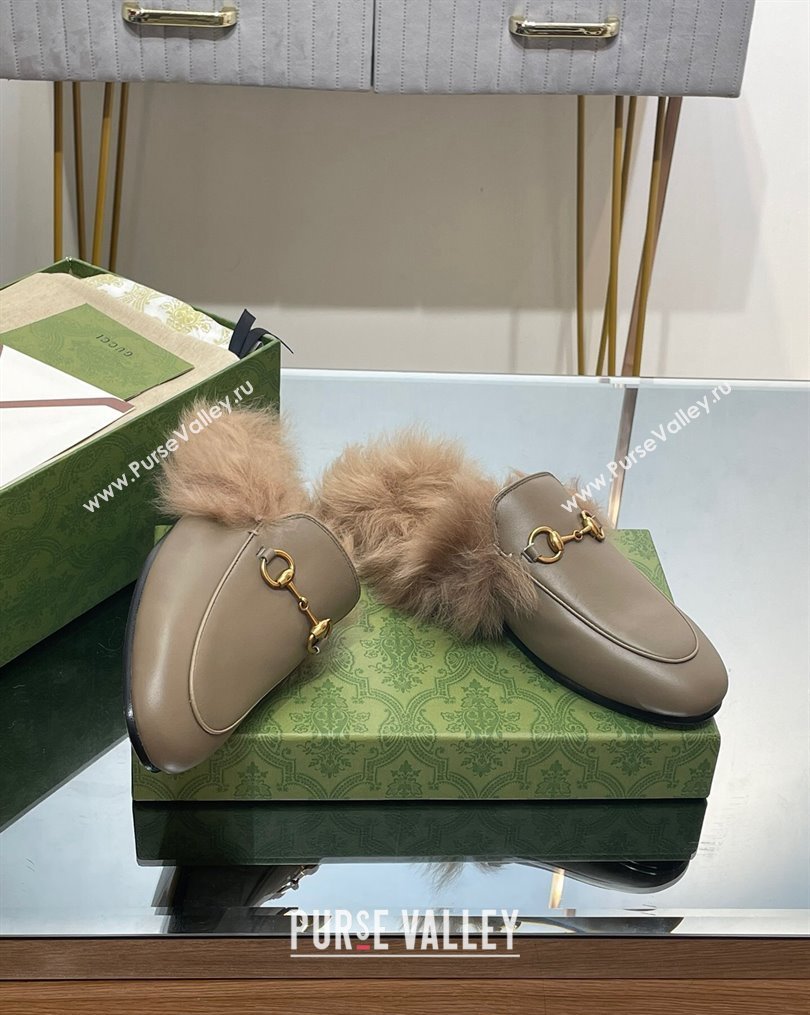 Gucci Leather and Wool Slippers with Horsebit Sage Green 2023 1024 (MD-231024031)