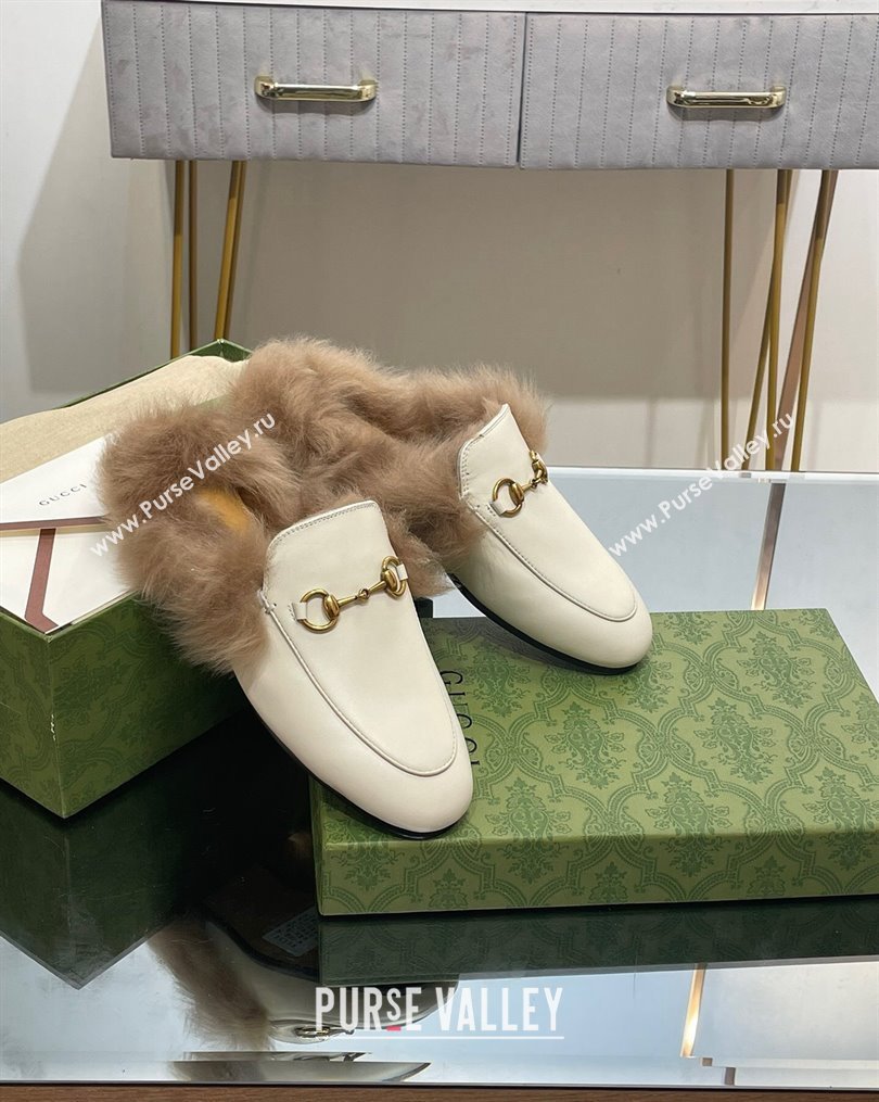 Gucci Leather and Wool Slippers with Horsebit White 2023 1024 (MD-231024032)