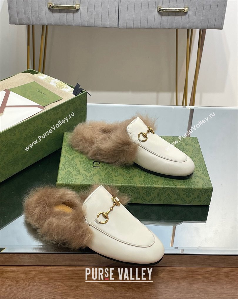 Gucci Leather and Wool Slippers with Horsebit White 2023 1024 (MD-231024032)