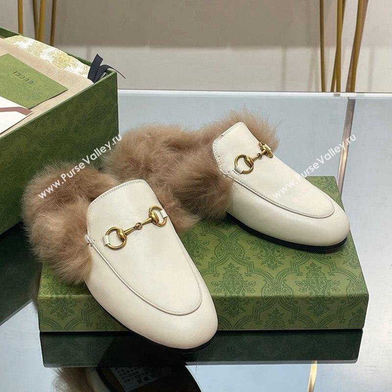 Gucci Leather and Wool Slippers with Horsebit White 2023 1024 (MD-231024032)