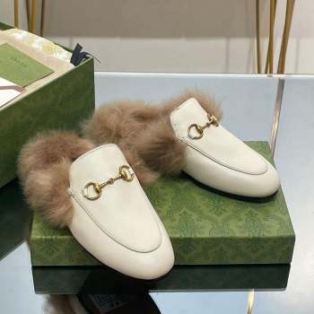 Gucci Leather and Wool Slippers with Horsebit White 2023 1024 (MD-231024032)