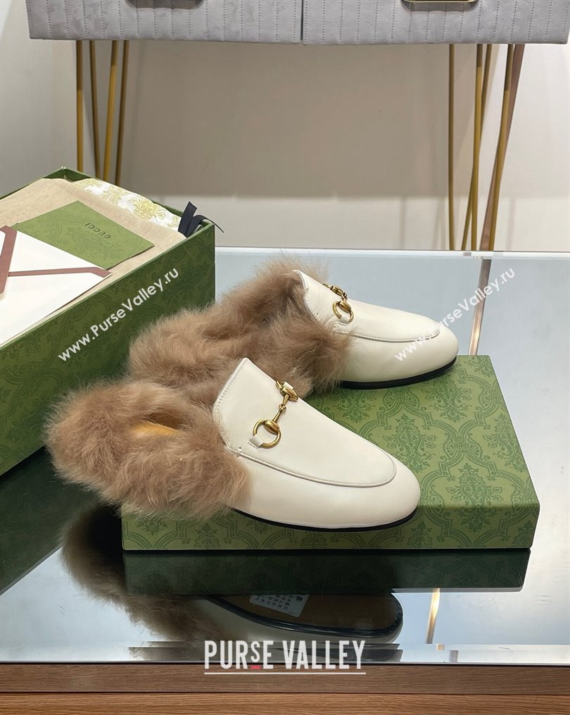 Gucci Leather and Wool Slippers with Horsebit White 2023 1024 (MD-231024032)