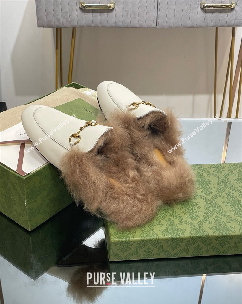 Gucci Leather and Wool Slippers with Horsebit White 2023 1024 (MD-231024032)